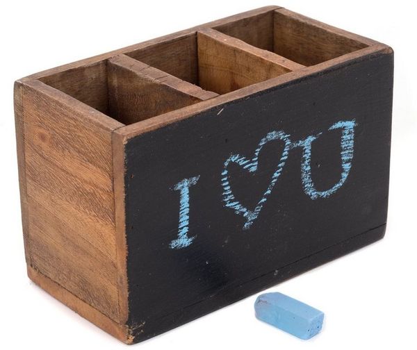 DESIGN DELIGHTS Aufbewahrungsbox STIFTEHALTER beschriftbar mit Tafel, Altholz massiv, 18 x 12 x 10 (TxHxB)