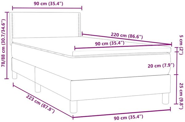 vidaXL Boxspringbett mit Matratze Dunkelgrau 90x220 cm Samt 3316144 Bild 12