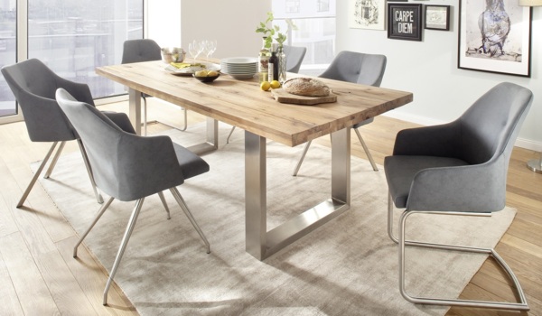 Esstisch Castello - Eiche gekälkt / Edelstahl Bild 5