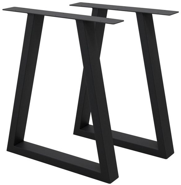 ECD Germany Tischbein 2er Set Tischfüße Trapez Design aus pulverbeschichtetem Stahl, Tischgestell H-Form 60x72 cm Schwarz Metall Tischkufen