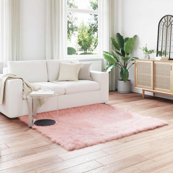 vidaXL Teppich aus Kunstschaffell TAFALLA Rosa 120 x 120 cm Polyester 42021553