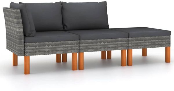 vidaXL 3-tlg. Garten-Lounge-Set Poly Rattan und Massivholz Eukalyptus 315757