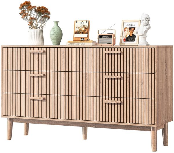 FUROKOY Sideboard Kommode Mit rutschfesten Tischbeinen und Kippschutzvorrichtung, 100 x 34 x 73 cm,Mit 6 Schubladen,Mit geräuscharmem Dämpfungsschlitten