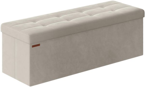 SONGMICS Sitzhocker mit Stauraum, klappbare Sitzbank, 38 x 110 x 38 cm Fußbank, Aufbewahrungsbox, bis 300 kg belastbar, für Wohnzimmer Schlafzimmer Flur, cremeweiß LSF277W01