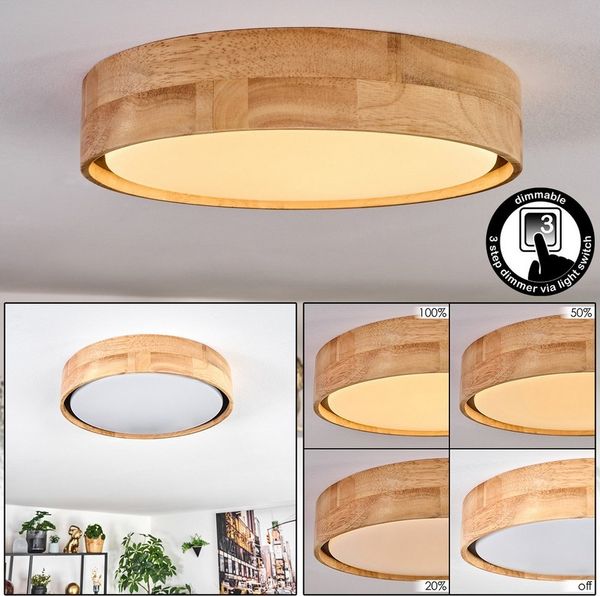 hofstein Deckenleuchte Deckenlampe aus Metall/Holz/Kunststoff in Natur/Weiß, ohne Leuchtmittel, Leuchte im modernen Boho-Design (30,5 cm), dimmbar über Wandschalter