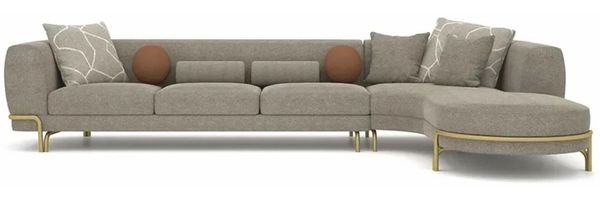 Casa Padrino Luxus Ecksofa Grau / Messing 390 cm - Wohnzimmer & Hotel Möbel