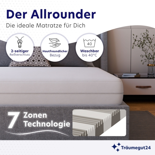 Träumegut24 - HydroCell 11 cm 7-Zonen Kaltschaummatratze 80 x 200 cm Härtegrad H2 & H3 : H2 & H3 : 11 cm : 80 x 200 cm Bild 6