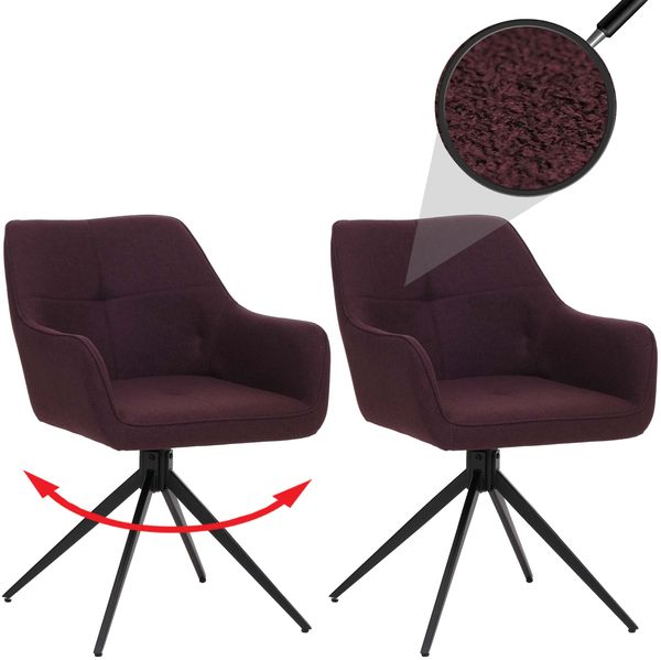 2er-Set Esszimmerstuhl HWC-O47, Küchenstuhl Armlehne, drehbar Auto-Return, Stoff/Textil (270g/m²) ~ bordeaux
