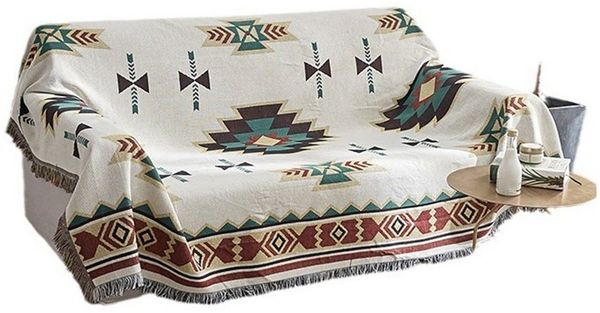 FELIXLEO Baumwollbettdecke Strickdecke geometrische Decke mit Fransen gewebte 130*180cm