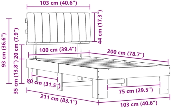 vidaXL Bettgestell mit gepolstertem Kopfteil Hellgrau 100x200 cm 877509 Bild 10