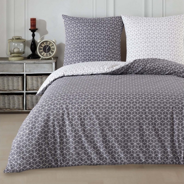 Buymax Bettwäsche Sillage, Wende-Bettgarnitur, Bettbezug Set, Renforce: 100% Baumwolle, 2 teilig, mit Reißverschluss, modern gestreift, Grau Weiß, 155x220 cm