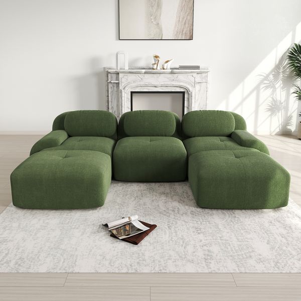 Modulares Ecksofa H 75 x T 298 x B 178 cm aus Cordstoff in Grün, rahmenlos