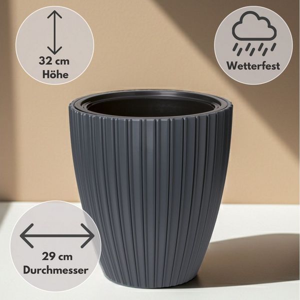 matches21 HOME & HOBBY Blumentopf Großer Outdoor Blumentopf ZENTO schwarz in 29 x 32 cm (1 St), Runder innen, außen Pflanztopf als wetterfester Pflanzen-Topf