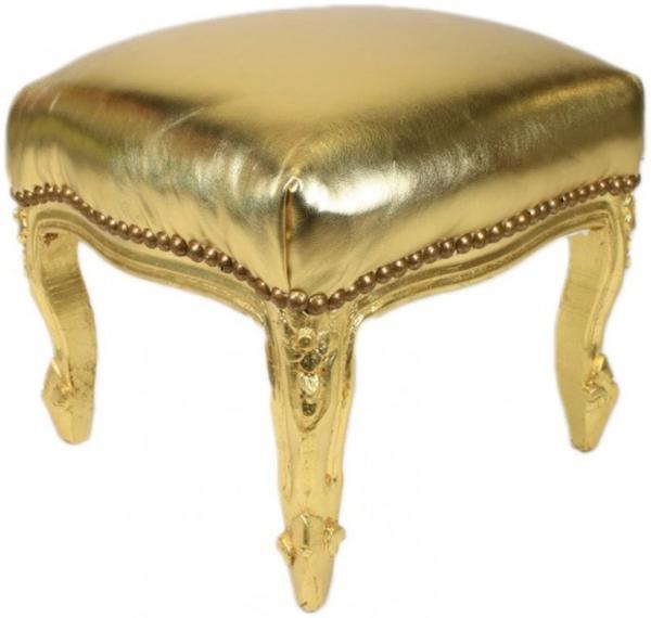 Casa Padrino Barock Fußhocker Gold Lederoptik / Gold - Antik Stil Möbel - Hocker