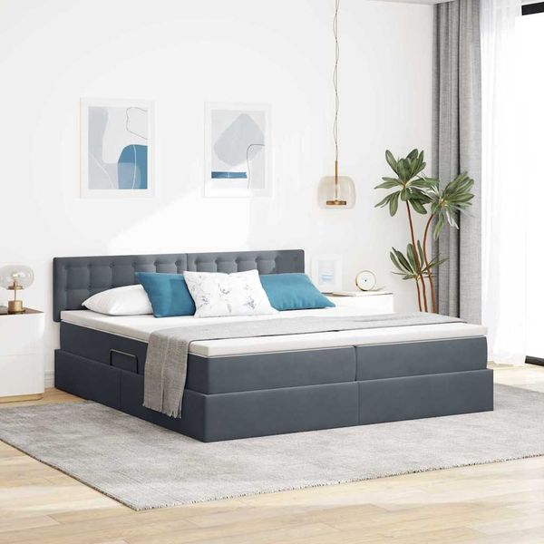 vidaXL LED-Speicherbett mit Matratze Dunkelgrau 200 x 200 cm Samt 3371640