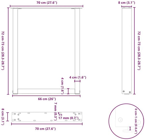 vidaXL Esstischbeine U-Form 3 Stk. Naturstahl 70x(72-73) cm Stahl 4013203 Bild 10