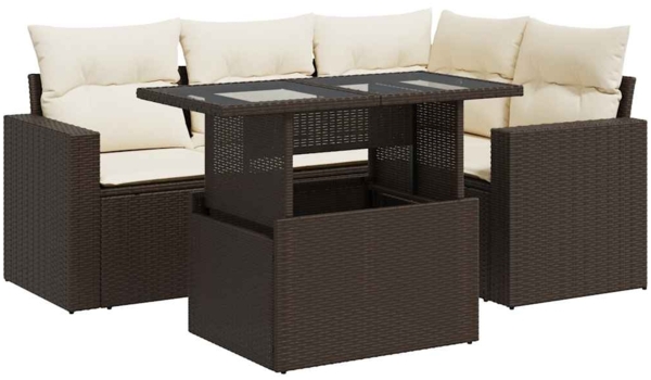 vidaXL 5-tlg. Garten-Sofagarnitur mit Kissen Braun Poly Rattan 3326314