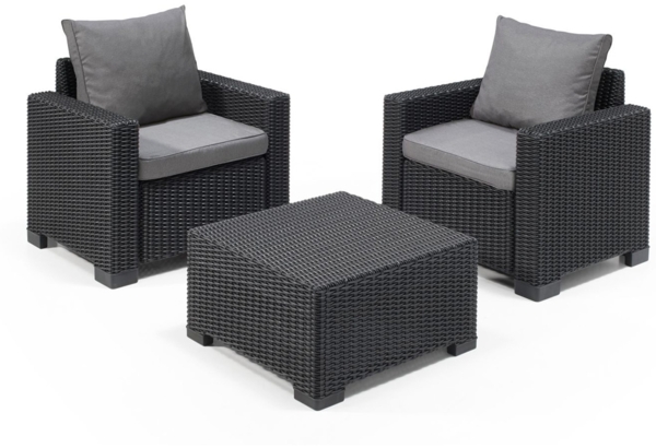 Allibert 'California' Balkonset, 3-tlg., 2x Sessel, 1x Tisch, wetterfest, Polster Grau, Kunststoff Anthrazit