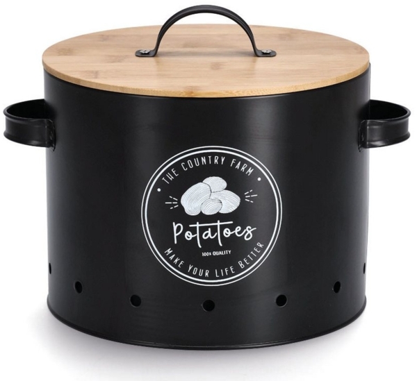 ZELLER 19383 Vorratsdose POTATOES aus Metall, schwarz mit Bambusdeckel