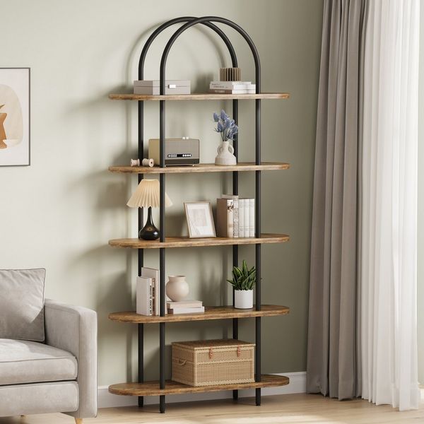 GarveeMore Bücherregal gewölbtes Bücherregal Standregal mit 5 Ebenen 80x30x180cm