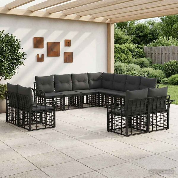 vidaXL Outdoor-Sofagarnitur 11 pcs Schwarz und Dunkelgrau Polyester 3437801