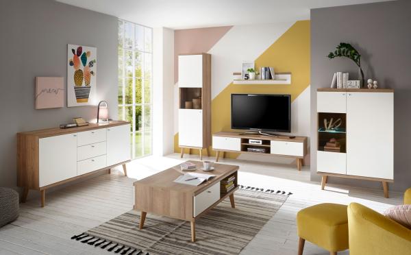 Wohnzimmer Set Merle 460cm eiche riviera / weiß matt Wohnwand Couchtisch Bild 1