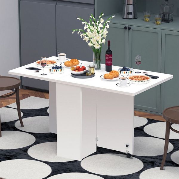 oyajia Klapptisch Esstisch Klappbarer Tisch mit Offenen Ablagen und Riemenscheibe (für Kleine Räume, Esszimmer 140 x 75 x 74 cm, Weiß), Küchentisch vielseitiger Tisch