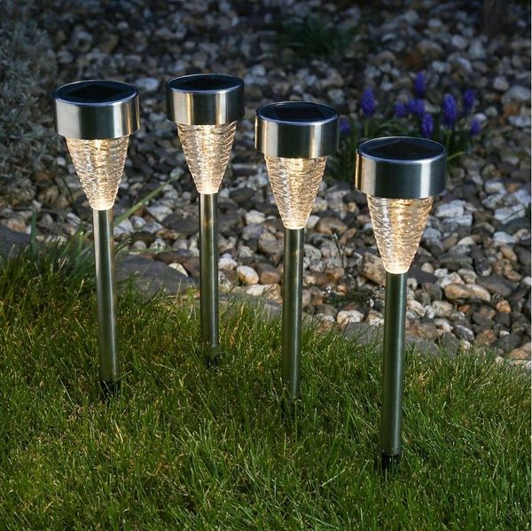 MARELIDA LED Solarleuchte LED Solar Wegleuchten Erdspieß Edelstahl Garten Balkon 4er Set, LED Classic, warmweiß (2100K bis 3000K)