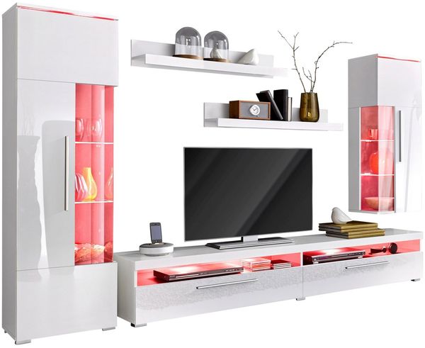 INOSIGN Wohnwand India,Breite 245cm moderne Mediawand ohne Beleuchtung, Anbauwand (Set,5-St, 1xVitrine,1xHängevitrine,1TV-Schrank,2xWandregal)