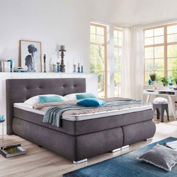 TOFINO Boxspringbett Taschenfederkern-Matratze H2/H3, mit integriertem Topper, anthrazit,