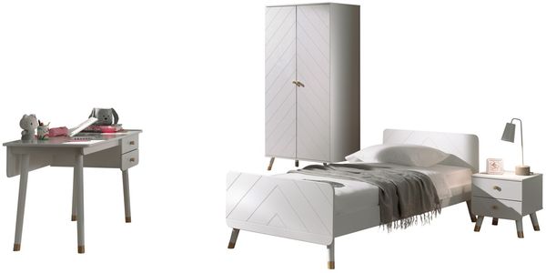 BILY Jugendzimmerset Einzelbett Nachtkonsole Kleiderschrank und Schreibtisch