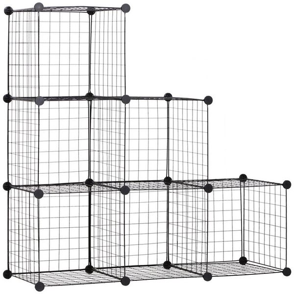 MC Star Steckregal Regalsystem mit 6 Fächern, DIY Würfelregal aus Drahtgitter, Stufenregal für Wohnzimmer, Schlafzimmer, Schwarz, 109 x 37 x 109 cm