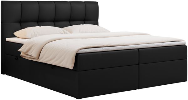 Boxspringbett mit Kopfteil und Topper, Doppelbett - RICO - 160x200cm - Schwarz Kunstleder - H4 Bild 3