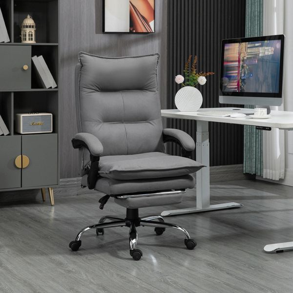 Bürostuhl mit Massagefunktion, Mikrofaser, verstellbar mit Fußstütze, 66 x 74 x 114-121,5 cm, Grau