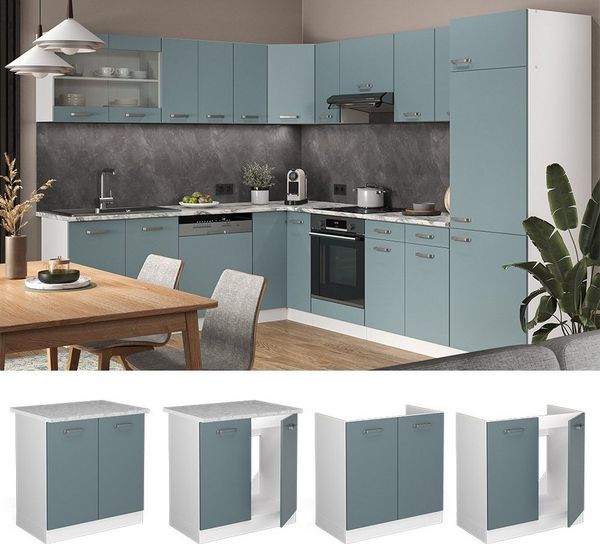 Spülenunterschrank R-Line Blau-Grau 80 cm ohne Arbeitsplatte Vicco Bild 2