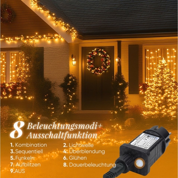 SALCAR LED Cluster Lichterkette Draht Weihnachtsbaum, 10m 400er LED Christbaumbeleuchtung mit 8 Modi, Timer und Memory, Wasserdicht Büschellichterkette für Außen Innen Garten Hochzeit, Warmweiß
