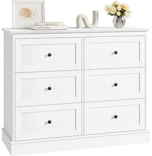 Homfa Kommode, Weiß Sideboard mit 6 Schubladen Schlafzimmer, Wohnzimmer 108x87x40cm Bild 4
