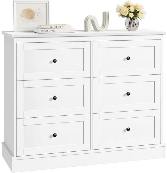 Homfa Kommode, Weiß Sideboard mit 6 Schubladen Schlafzimmer, Wohnzimmer 108x87x40cm