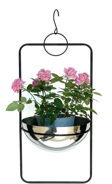 DanDiBo Blumenampel Innen Metall Wand Hängepflanzen 67 cm 96083 L mit Topf Silber Pflanzenhänger Blumenhänger Topfhänger Blumen Blumentopfhänger Hängetopf