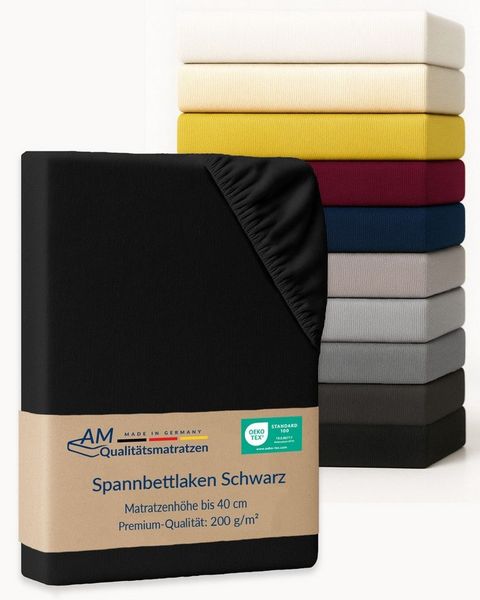 AM Qualitätsmatratzen Spannbettlaken Baumwolle in schwarz, Bettlaken für Boxspringbetten, Made in Germany, Baumwolle, Gummizug: rundum, (1 Stück), 90x200x40
