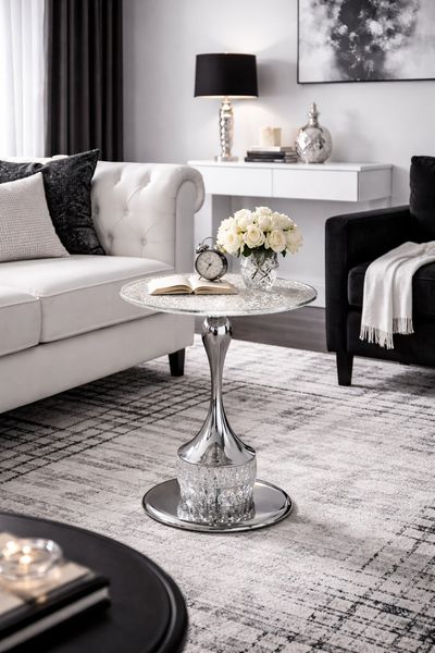 Beistelltisch Rund Glas Chrom 51cm – Strukturglas Tisch Modern Elegant Luxus