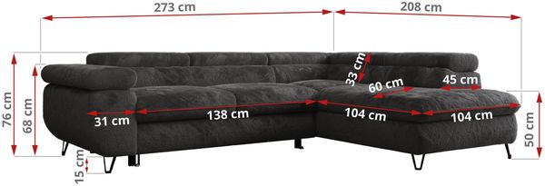 Ecksofa mit Bettfunktion, Modern Sofa, L-form, Einstellbare Kopfstützen, Bettkasten - PETER - Dunkelgrau Plüsch - links Bild 7