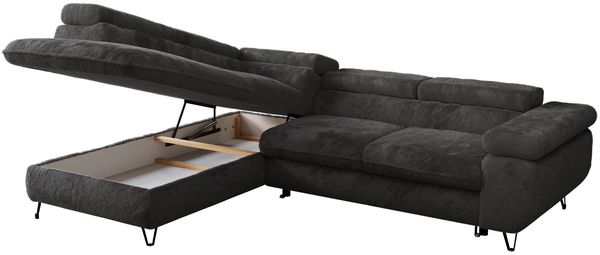Ecksofa mit Bettfunktion, Modern Sofa, L-form, Einstellbare Kopfstützen, Bettkasten - PETER - Dunkelgrau Plüsch - links Bild 3