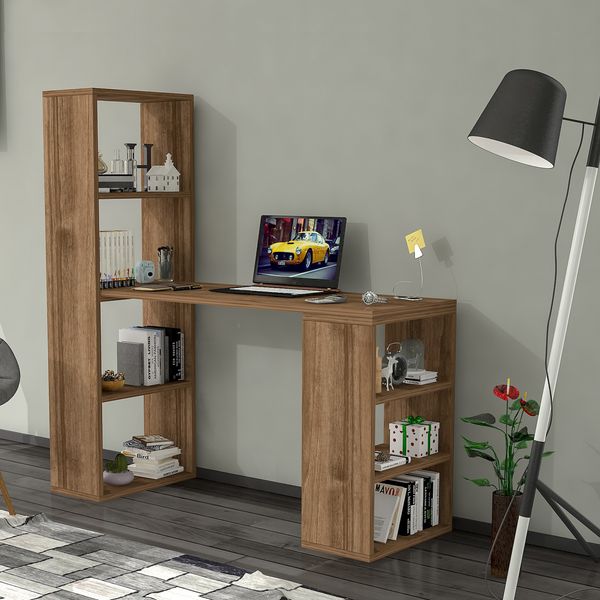 Schreibtisch Meråker mit Regalen 120x40x123,5cm Walnuss [en. casa]
