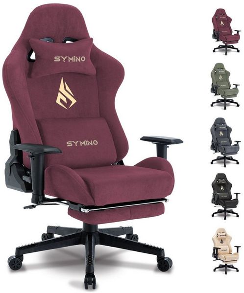 symino Gaming-Stuhl Drehstuhl, verstellbare Armlehnen und Rückenlehne, Memory Foam Kissen mit Fußstütze, Rot