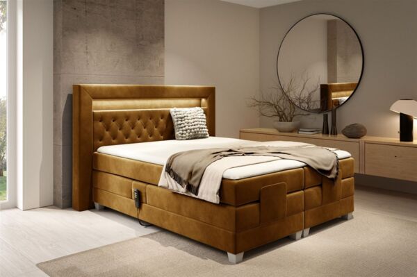 Boxspringbett Elektrisch Bett ARMANDO 200x200cm in Stoff Fresh Senfgelb