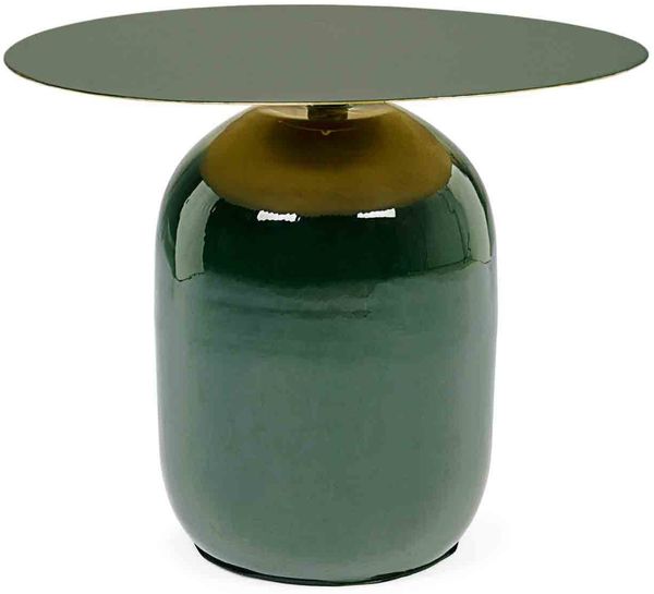 Beistelltisch Malinma aus Metall, modern und rund, dunkelgrün lackiert, Ø 50 cm