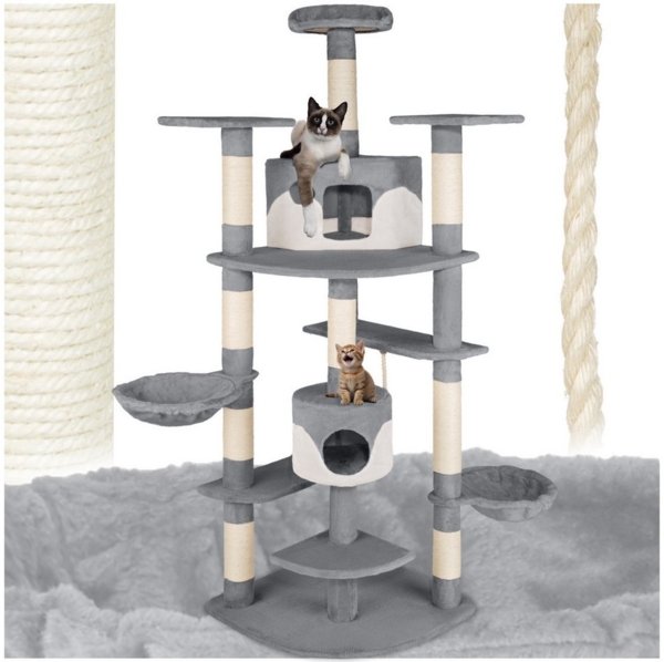 tectake Kratzbaum Katzenbaum Nelly 204 cm Diverse Farben, Vielseitig mit robusten Sisalstangen und Plüschoberfläche