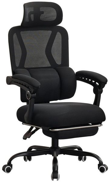 UEV Bürostuhl Ergonomisch mit Fußstütze mesh Dynamischer Lordosenstütze (Homeoffice Stuhl, Drehstuhl, Schreibtischstuhl), neigbar bis 135°, bis 150 kg belastbar, atmungsaktiver Stoff