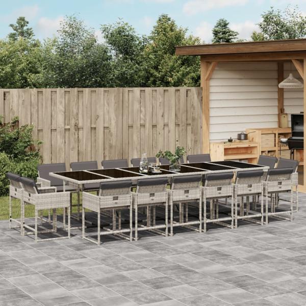 vidaXL 17-tlg. Garten-Essgruppe mit Kissen Hellgrau Poly Rattan 3211427